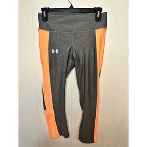 Under Armour Grey and Orange Capri/Cropped Compression Legging, Size Medium